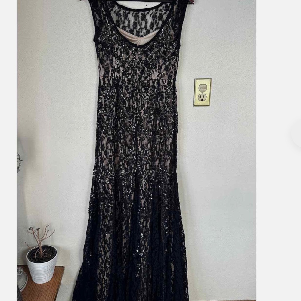 Cache Black Lace Sequined Pleated Bottom Gown Ful… - image 3